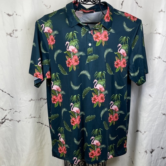 Yatta Golf Other - Yatta Golf NoKa'oi Tropical Polo 3-Button Short Sleeve Flamingos & Floral Print